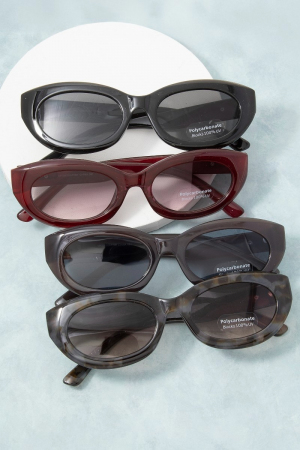 Thin Metallic Oval  Rectangle Frame Sunglasses Set