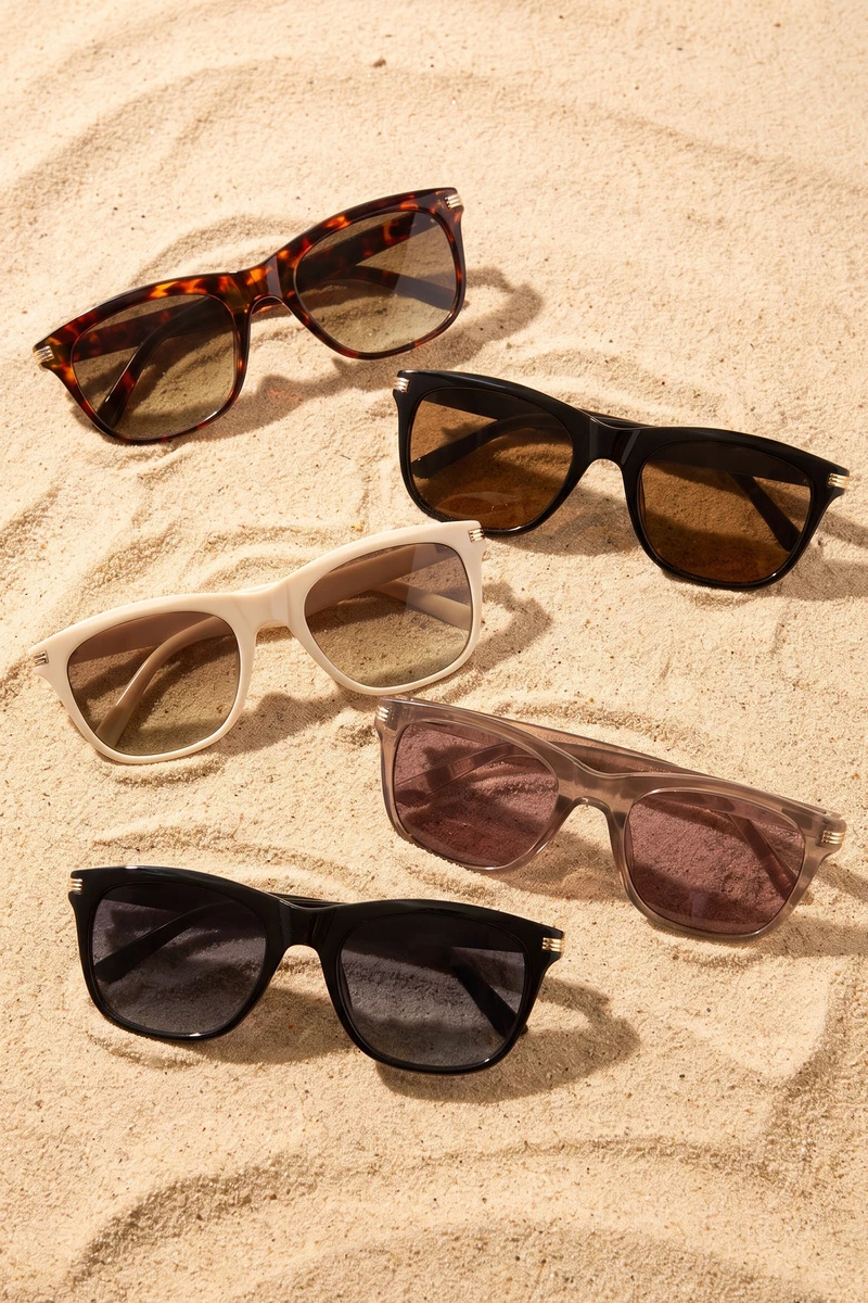 Classic Square Frame Metal Accent Sunglasses