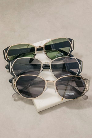 Geometric Oval Metal Cutout Temple Sunglasses