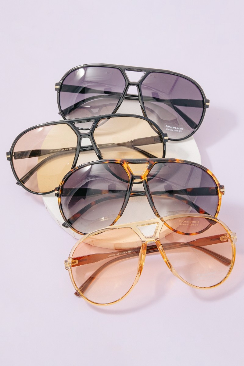 Oversized Aviator Notched Double Bridge Sunglasses