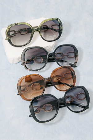 Oversized Round Chain-Link Temple Sunglasses
