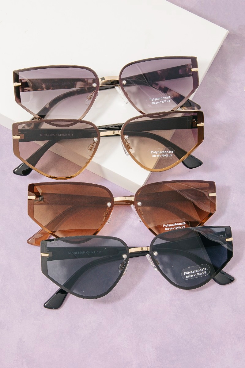 Semi-Rimless Cat Eye Sunglasses With Metal Double Bridge