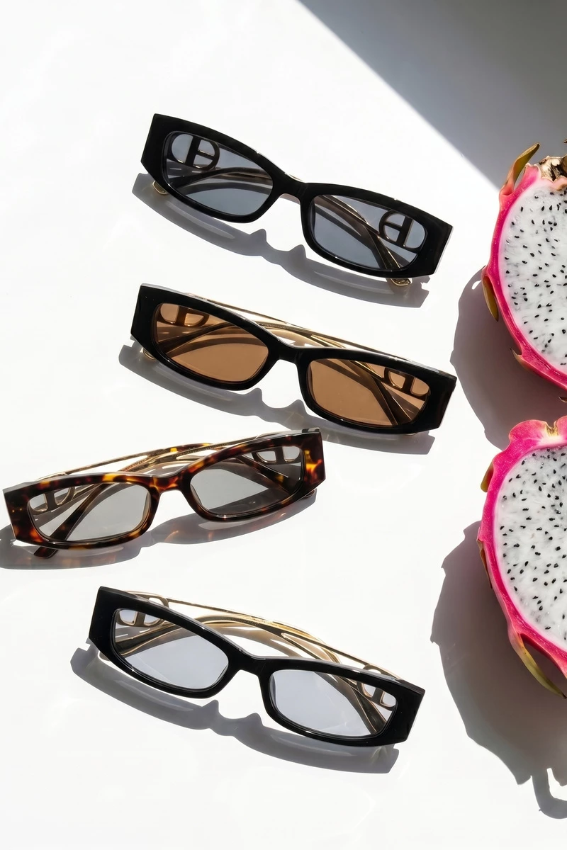 Slim Rectangle Cutout Temple Sunglasses