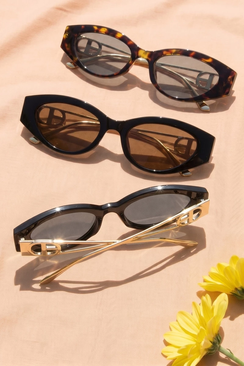 Slim Cat Eye Wire Brow Tinted Sunglasses