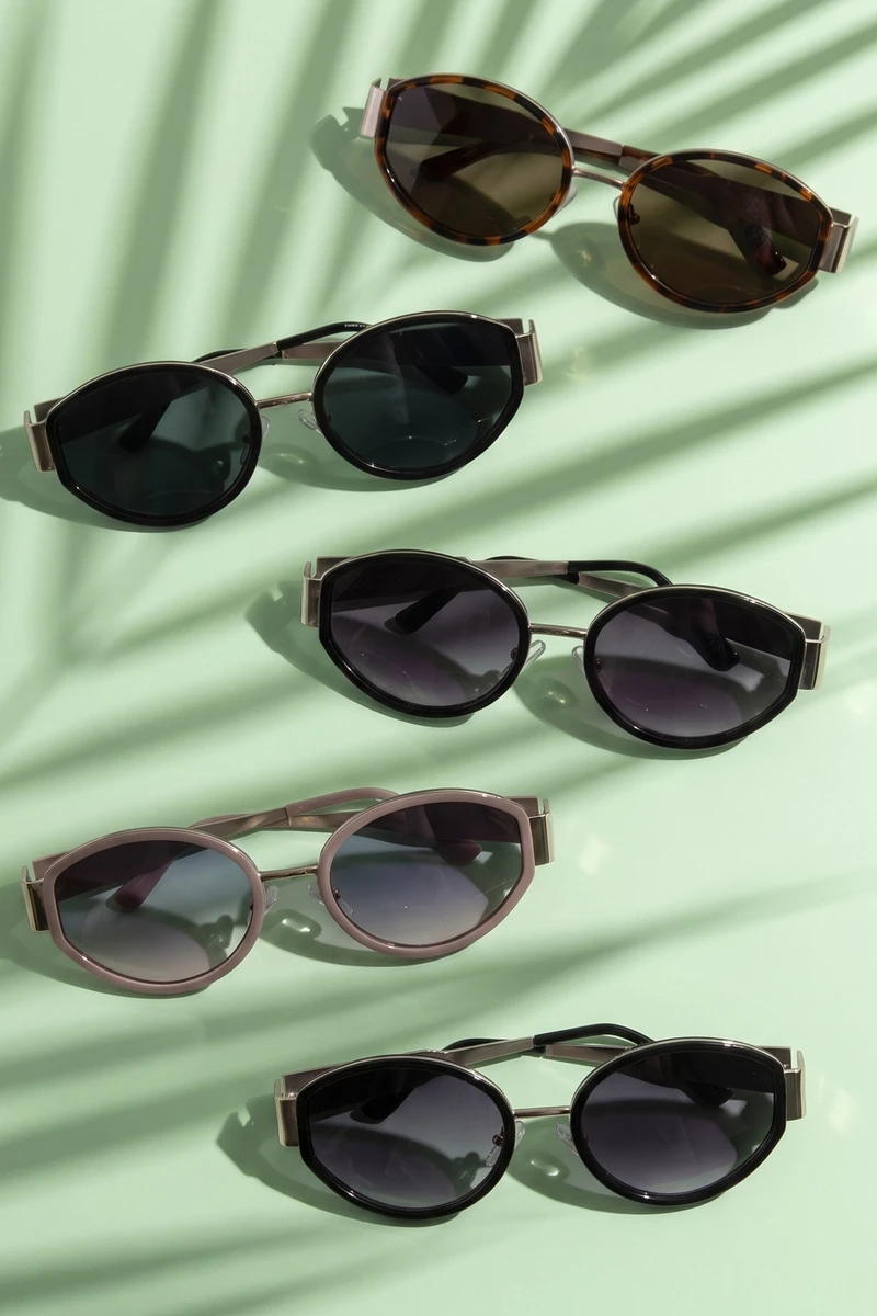 Oval Double Bridge Metal Trim Sunglasses