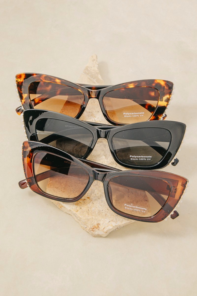 Pearl Accent Acetate Cay Eye Sunglasses Set