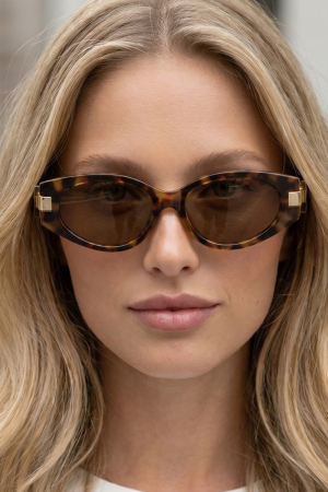 Slim Retro Oval Cat Eye Metal Brow Sunglasses