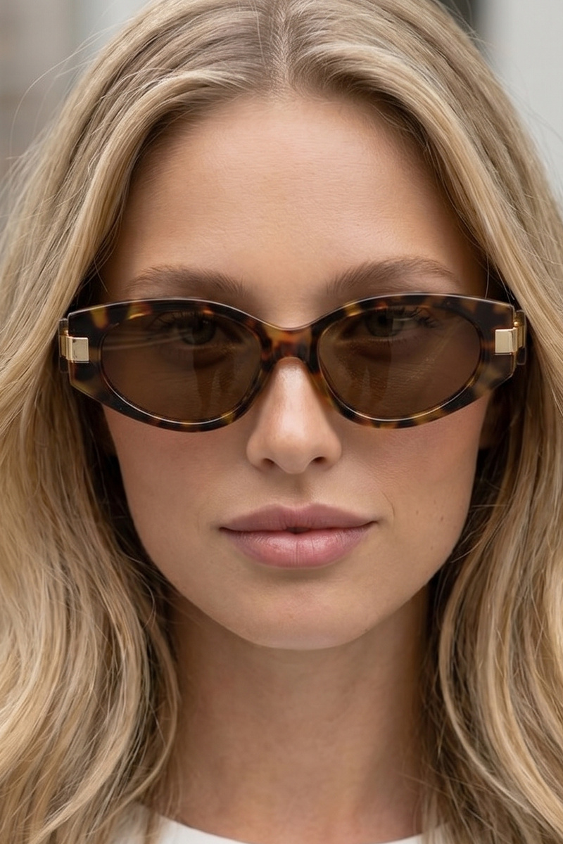 Slim Retro Oval Cat Eye Metal Brow Sunglasses