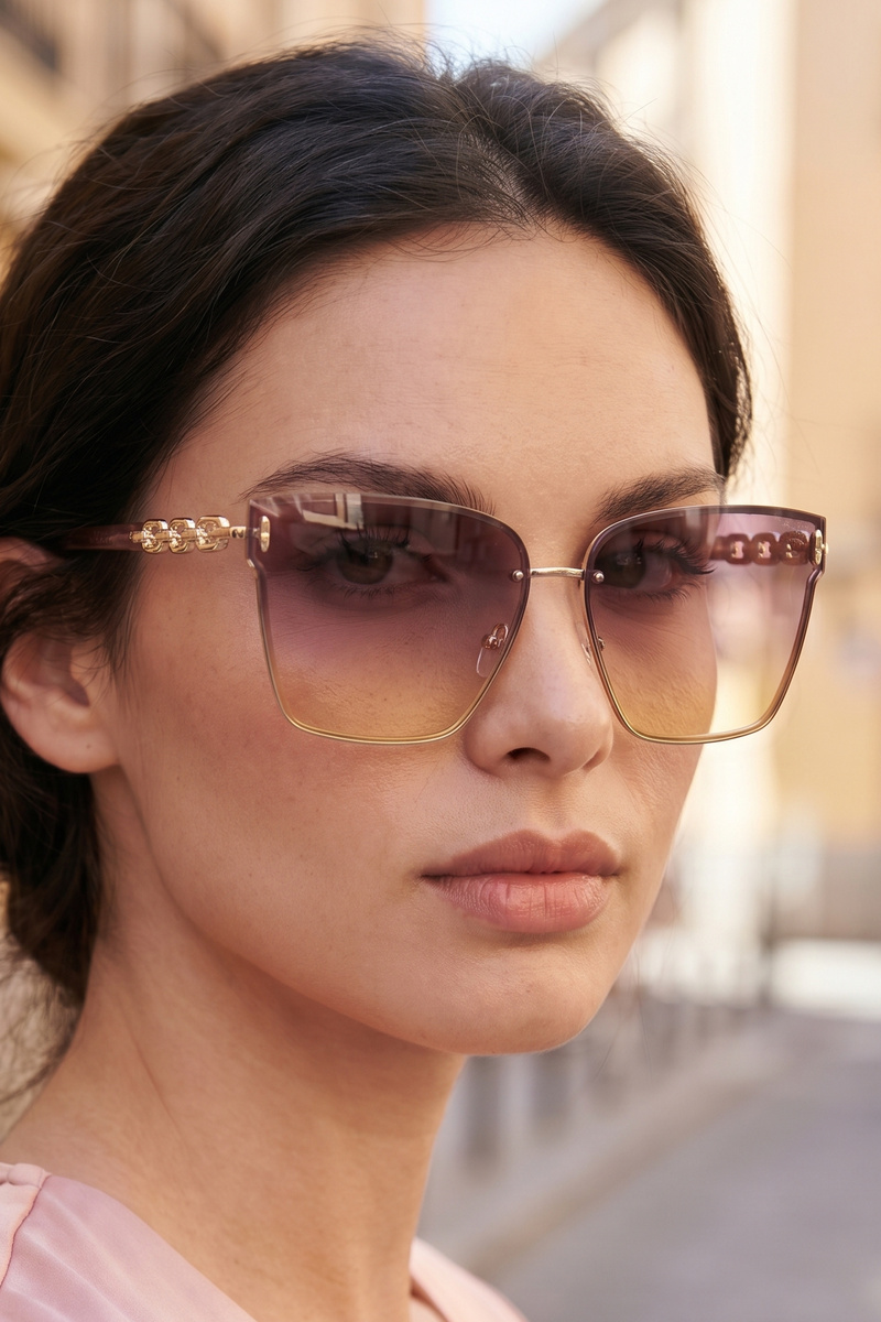 Semi Rimless Square Top Bar Fashion Sunglasses