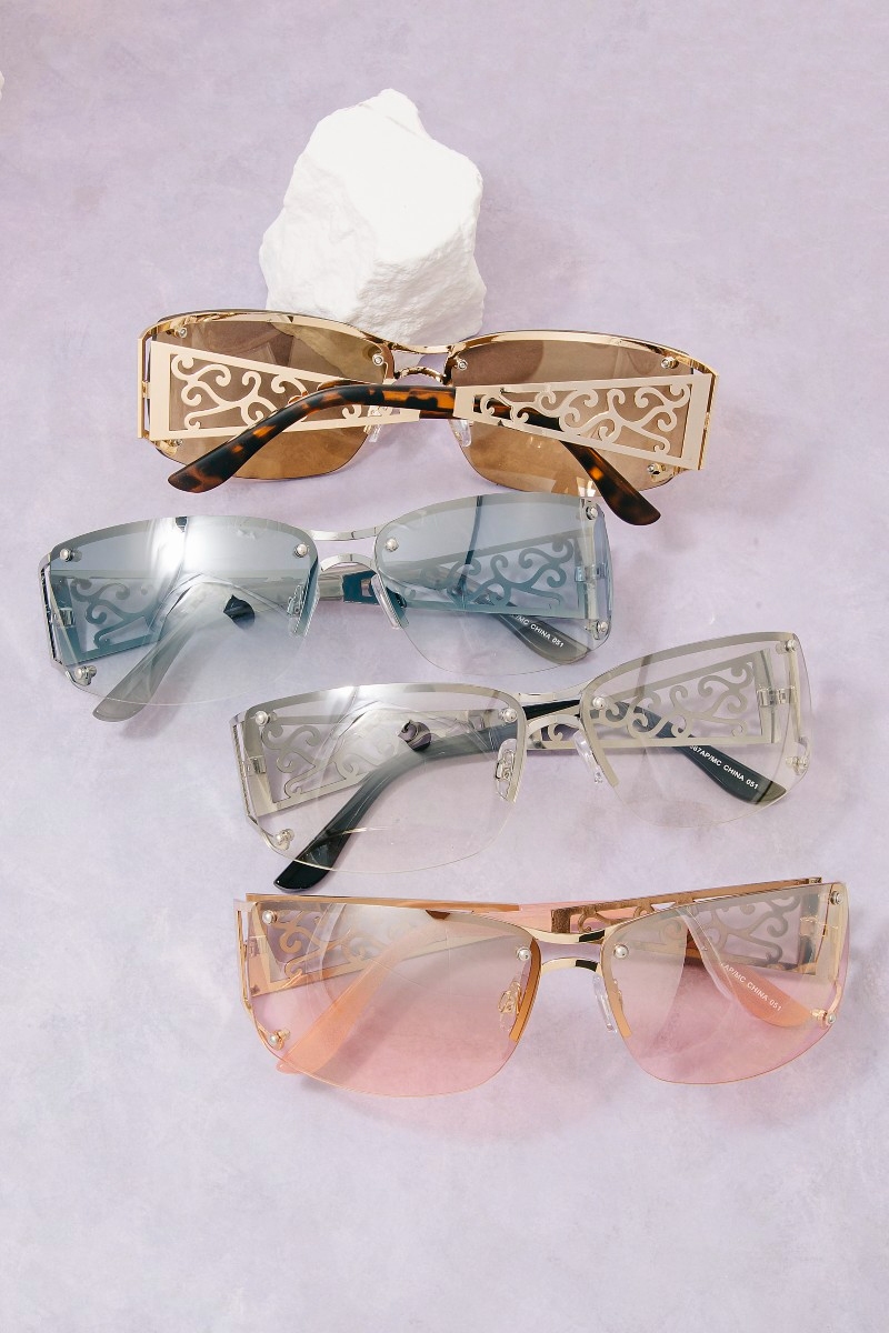 Filigree Scrollwork Frame Shield Sunglasses