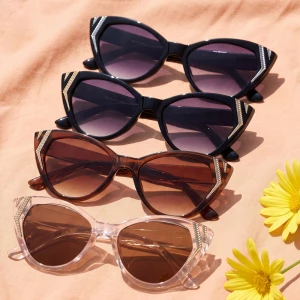 Cat Eye Sunglasses With Chevron Accents