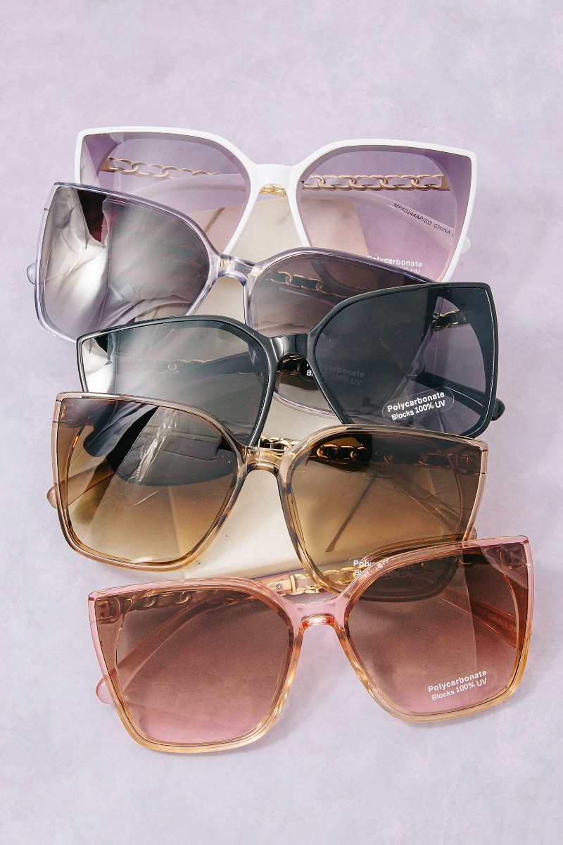 Wide Square Cat Eye Gold Chain Bar Sunglasses
