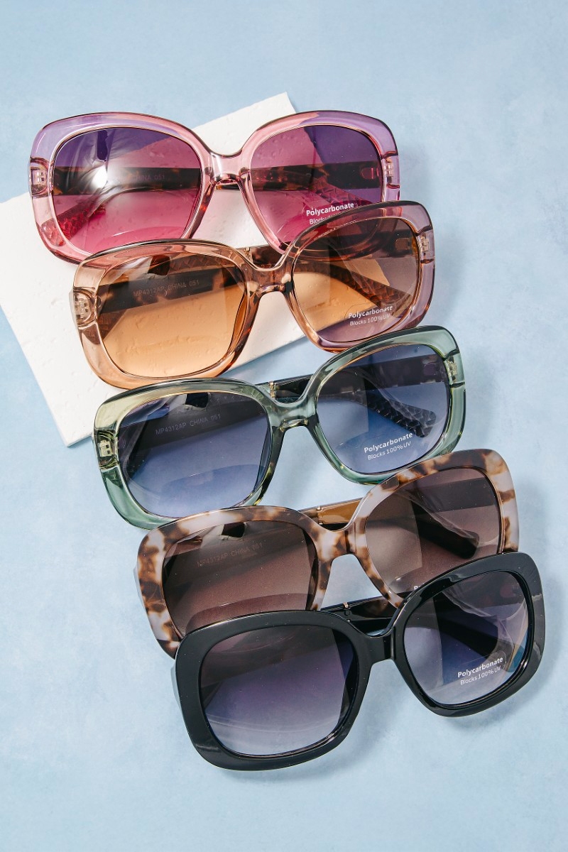 Oversized Square-Round Woven Brow Bar Sunglasses