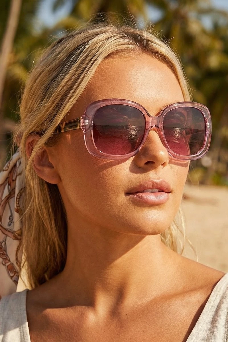 Oversized Square-Round Woven Brow Bar Sunglasses