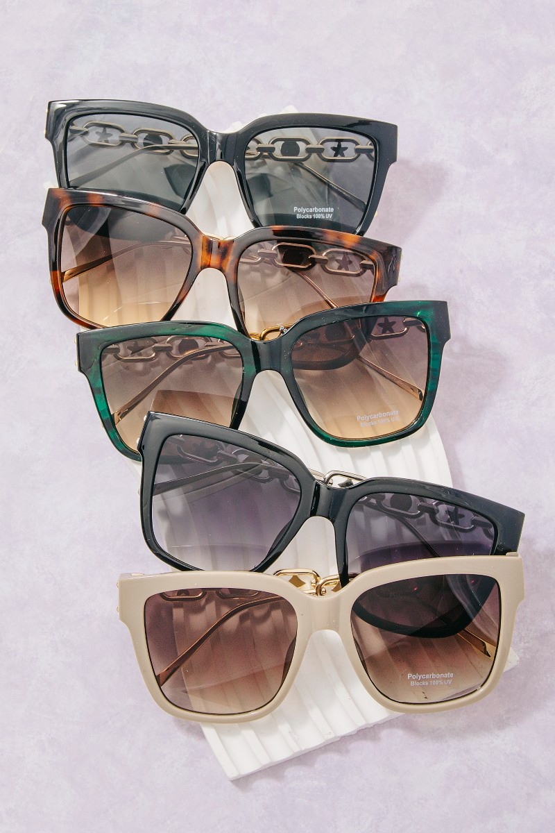 Oversized Square Chain Star Brow Bar Sunglasses