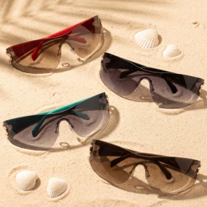 Rimless Shield Sunglasses With Contrast Temples