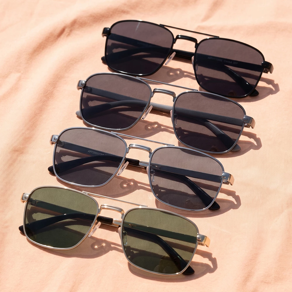Double Bridge Square Metal Navigator Sunglasses
