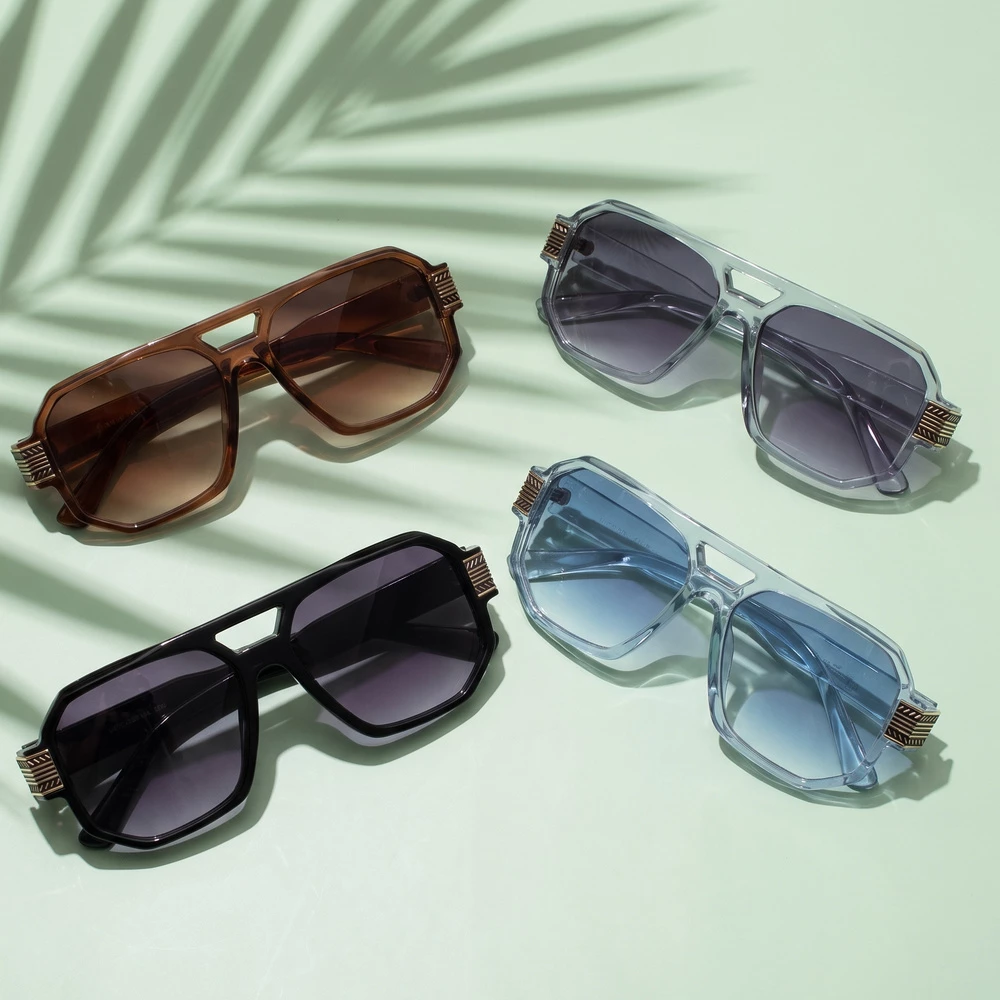 Angular Navigator Sunglasses With Striped Temples