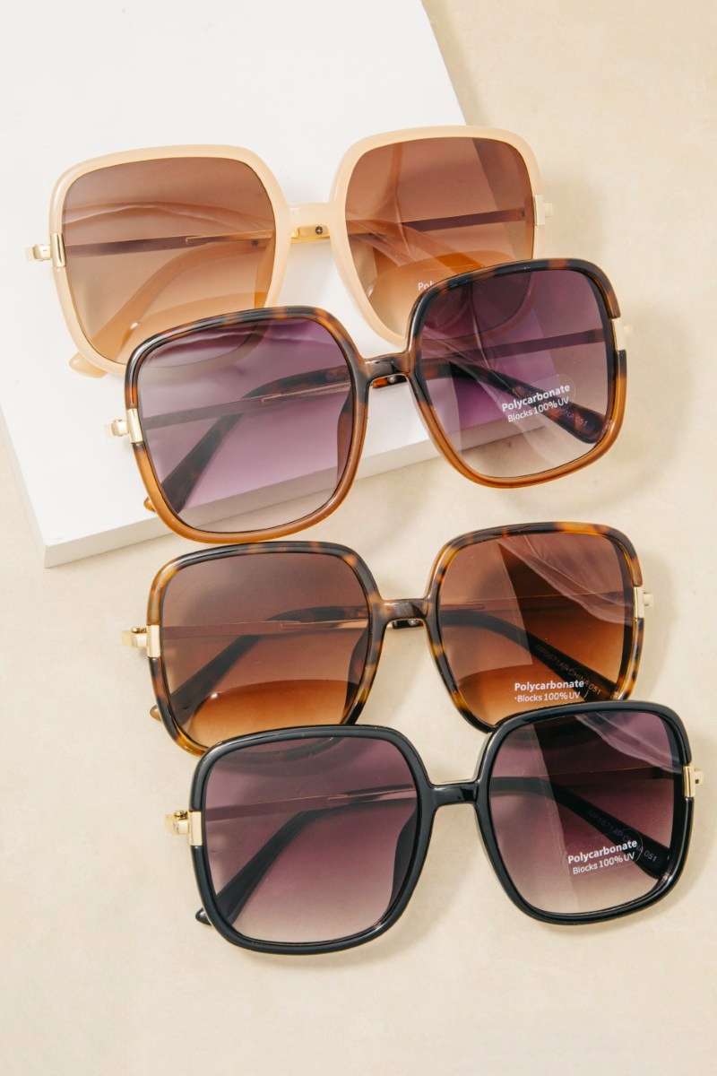 Oversized Square Sunglasses With Tortoise & Gold Frame