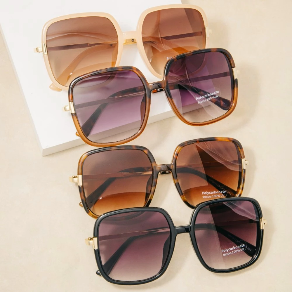 Oversized Square Sunglasses With Tortoise & Gold Frame