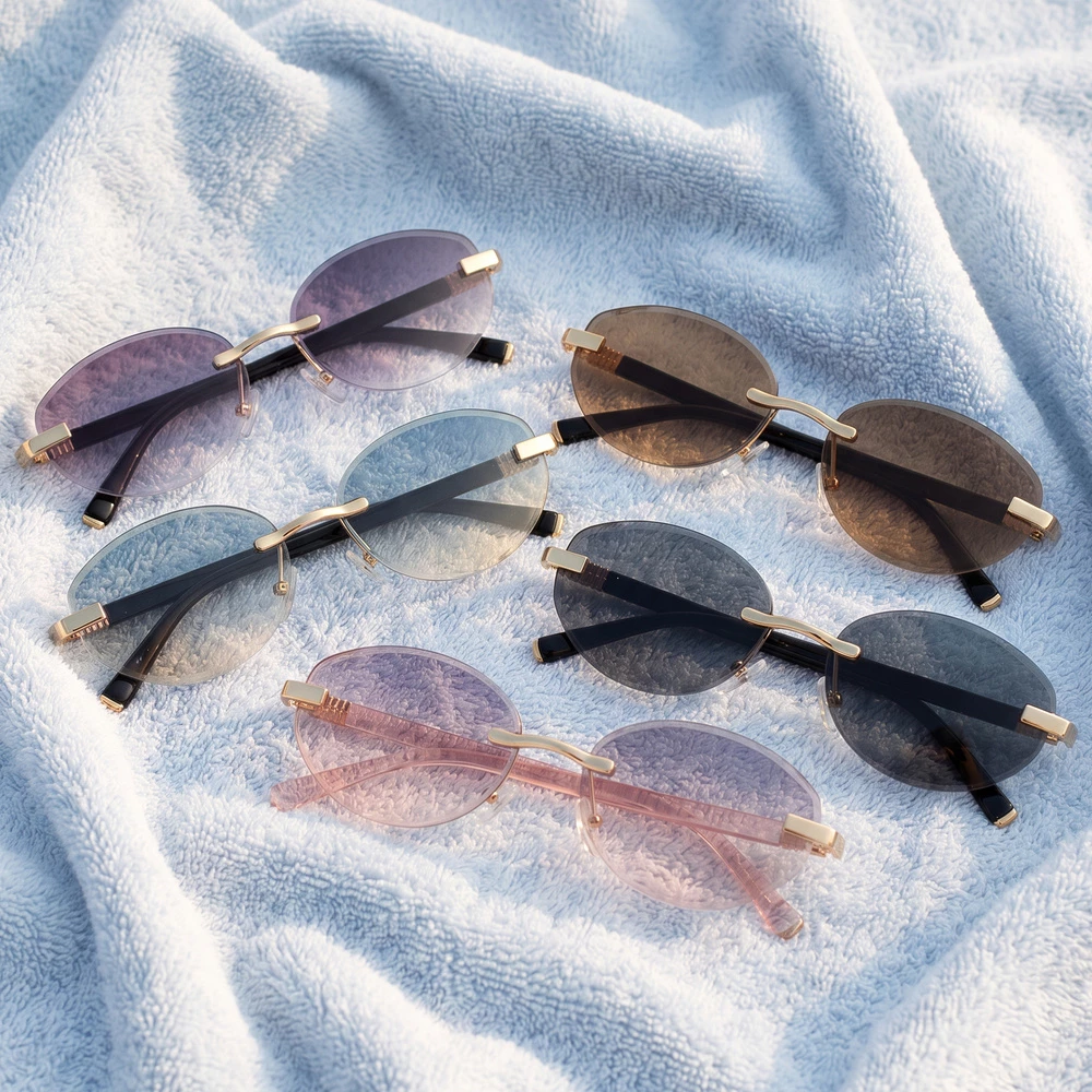 Rimless Oval Wire Bridge Sunglasses