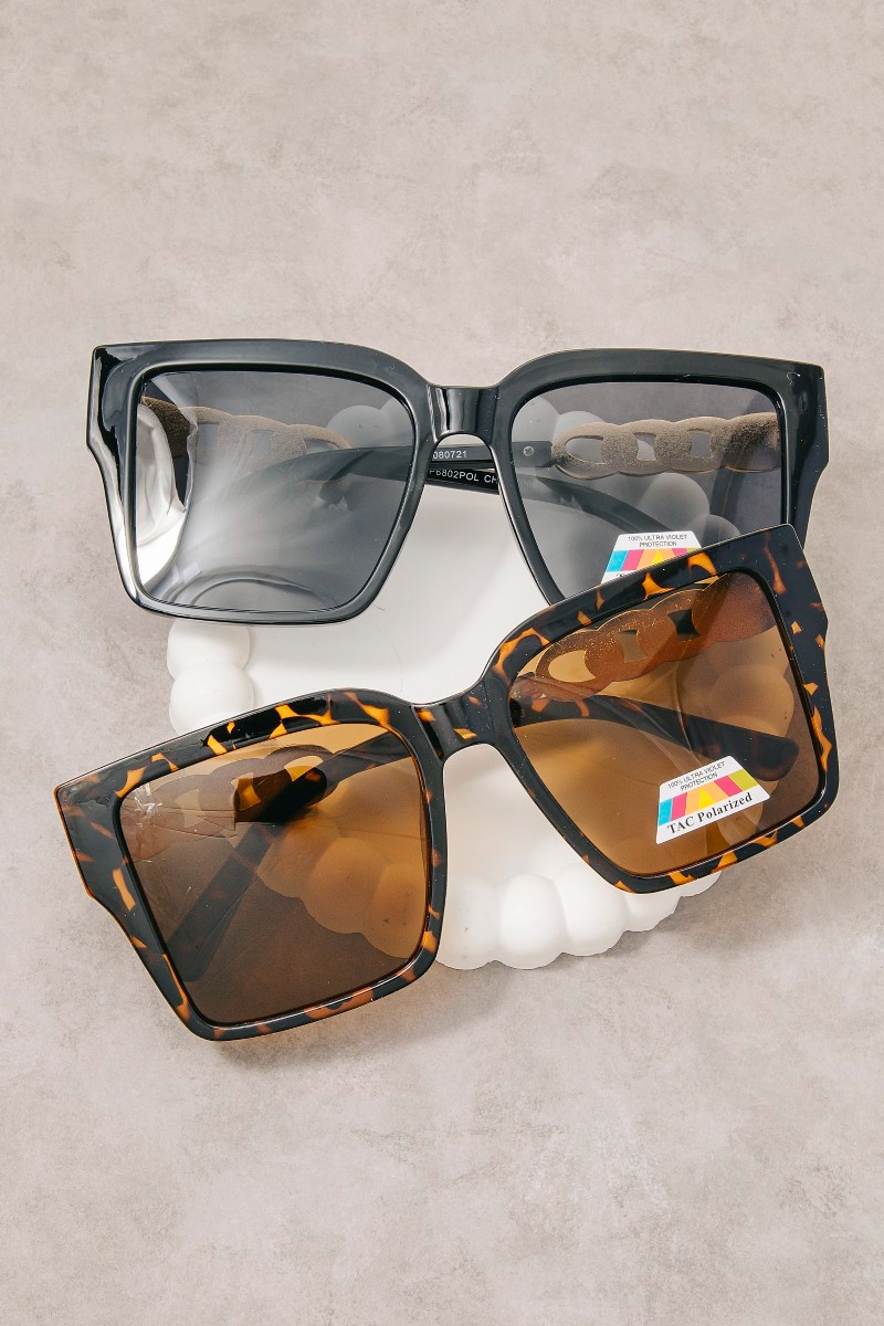 Tac Polarized Wide Square Frame Sunglasses