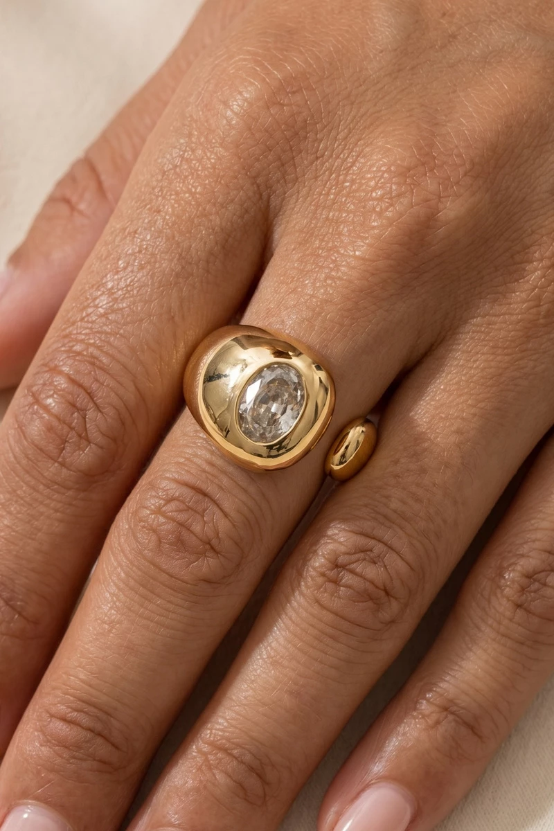 Oval Bezel Cz Dome Open Ring