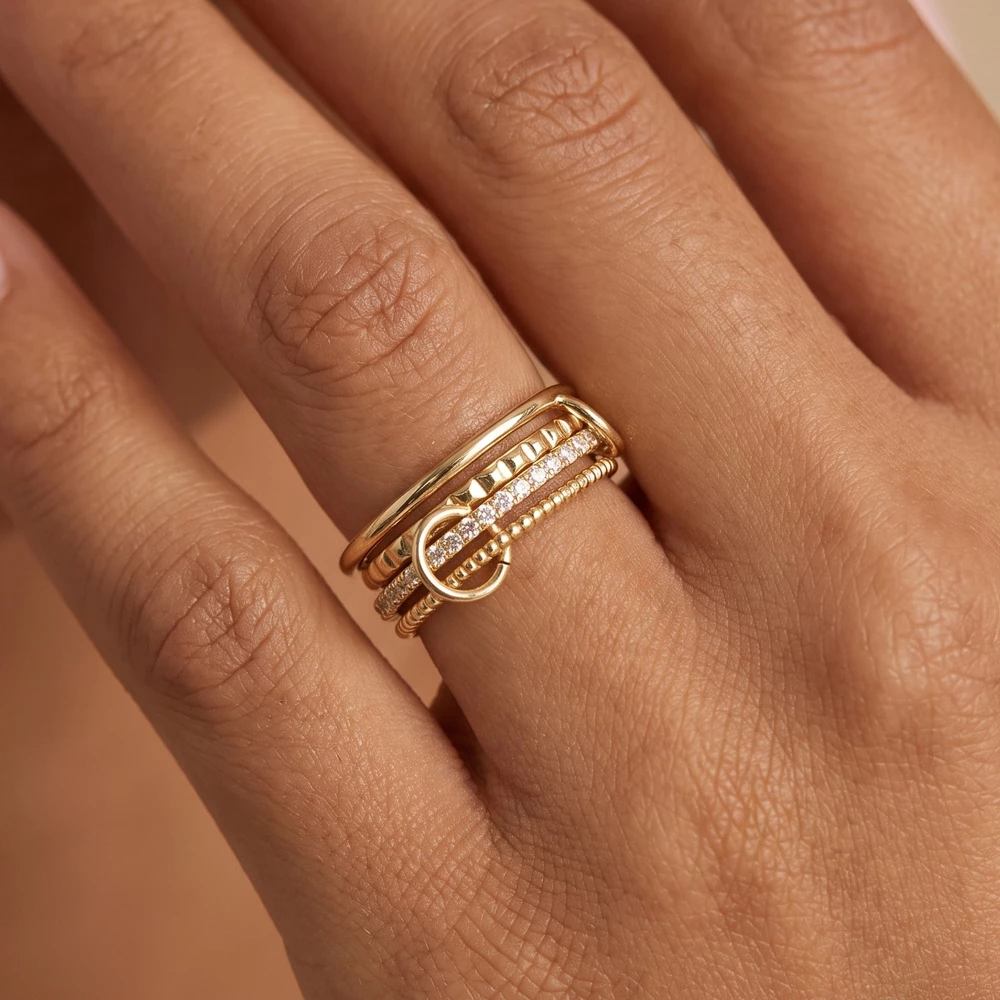 Polished Cz And Rope Twist Stackable Ring Set