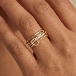 Polished Cz And Rope Twist Stackable Ring Set