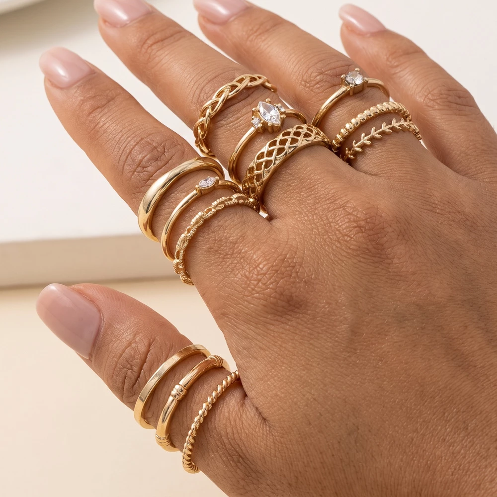 Marquise Crystal And Braided Ring Set