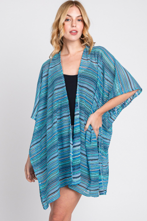 Multi Color Stripe Crochet Open Kimono