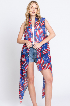 Lightweight American Flag Kimono Vest