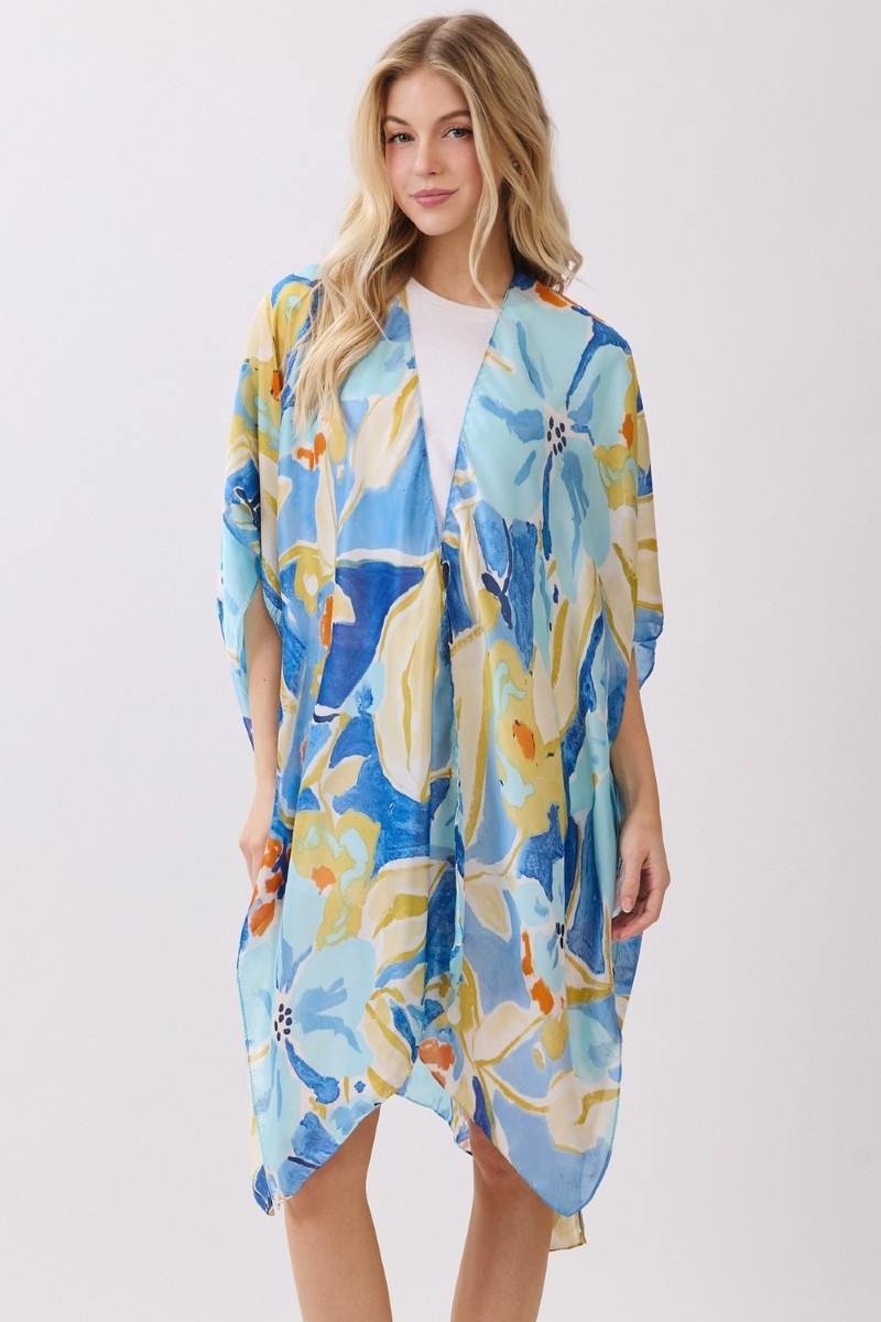 Silky Botanical Print Kimono