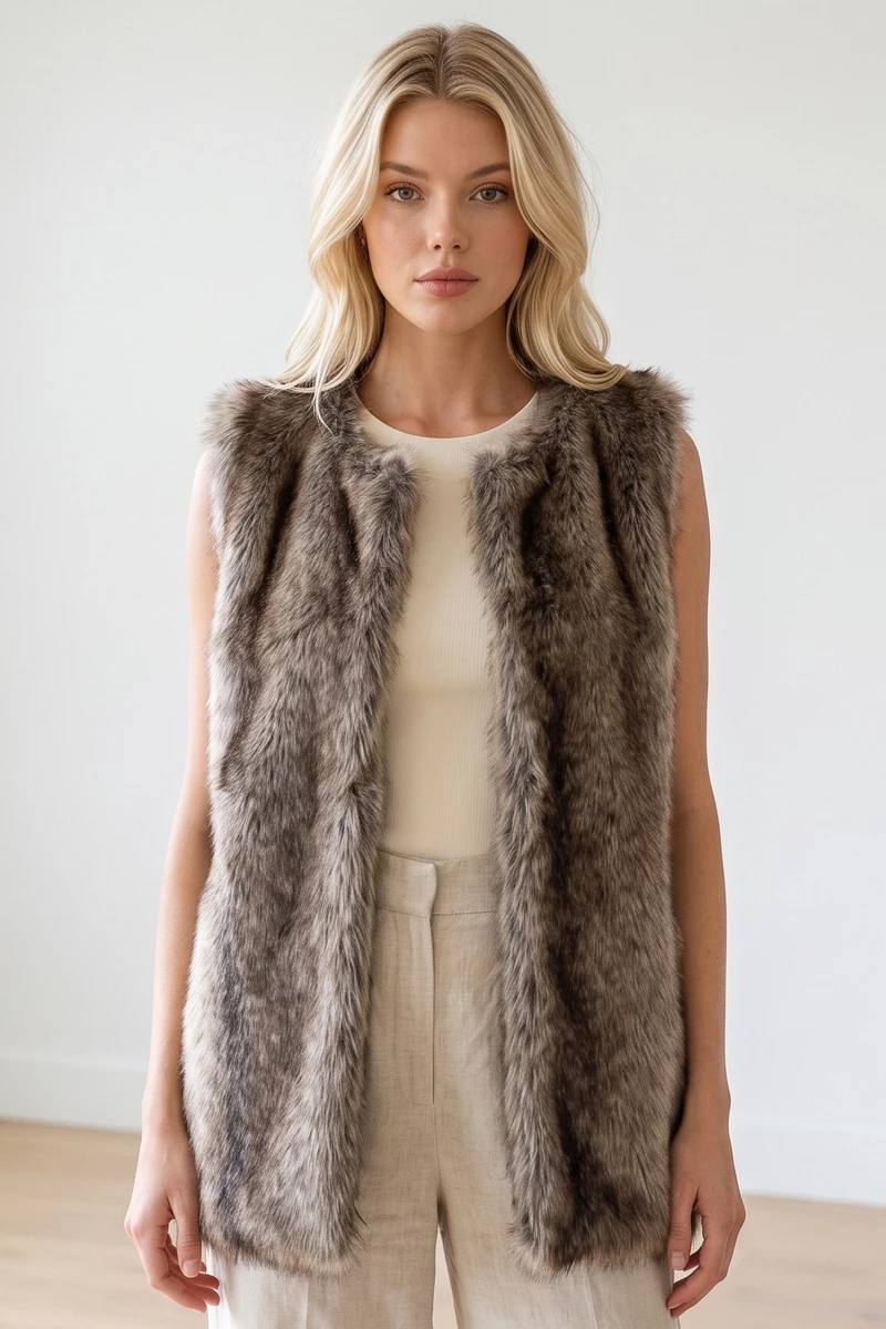 Longline Plush Fur Open Vest