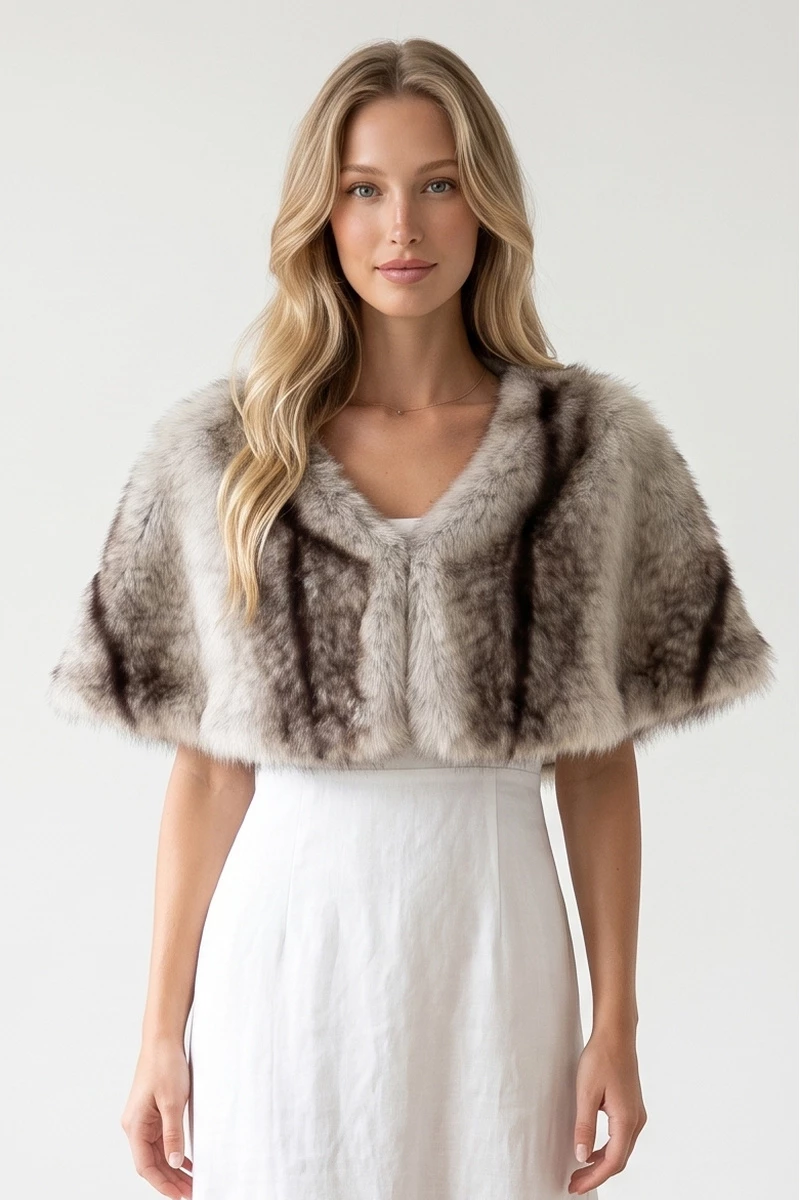 Collared Plush Fur Capelet Shrug