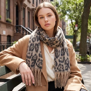 Leopard Print Brushed Fringe Scarf