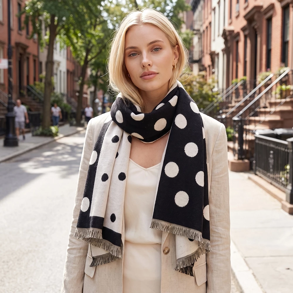 Polka Dot Reversible Knit Scarf