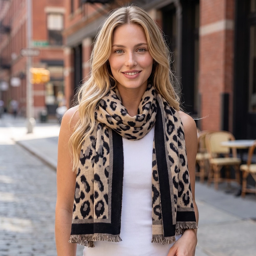 Leopard Jacquard Reversible Knit Scarf