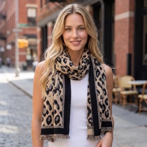 Leopard Jacquard Reversible Knit Scarf