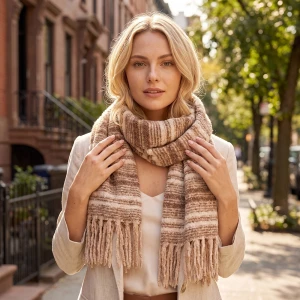Marled Stripe Brushed Fringe Scarf