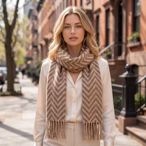 Chevron Knit Fringe Scarf