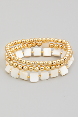 Mother Of Pearl Square Beads Bracelet Set