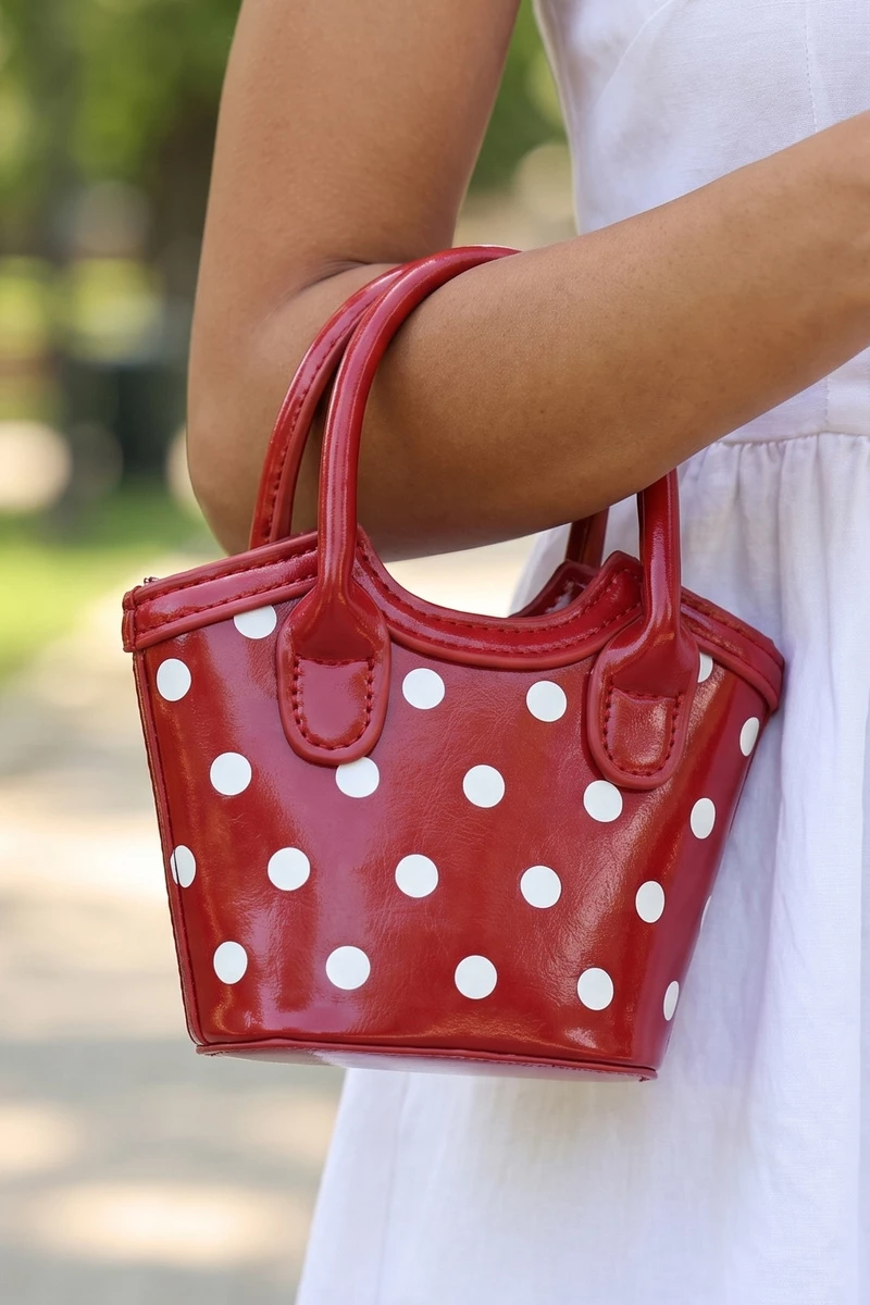 Polka Dot Patent Mini Bucket Tote