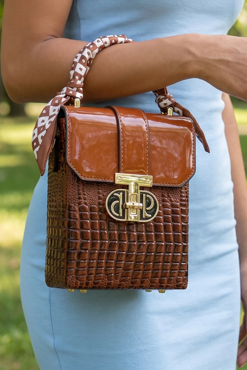 Twist Lock Croc Box Top Handle Bag
