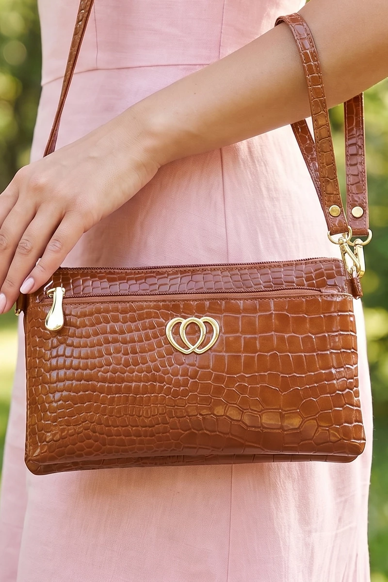 Croc Heart Clasp Crossbody Clutch