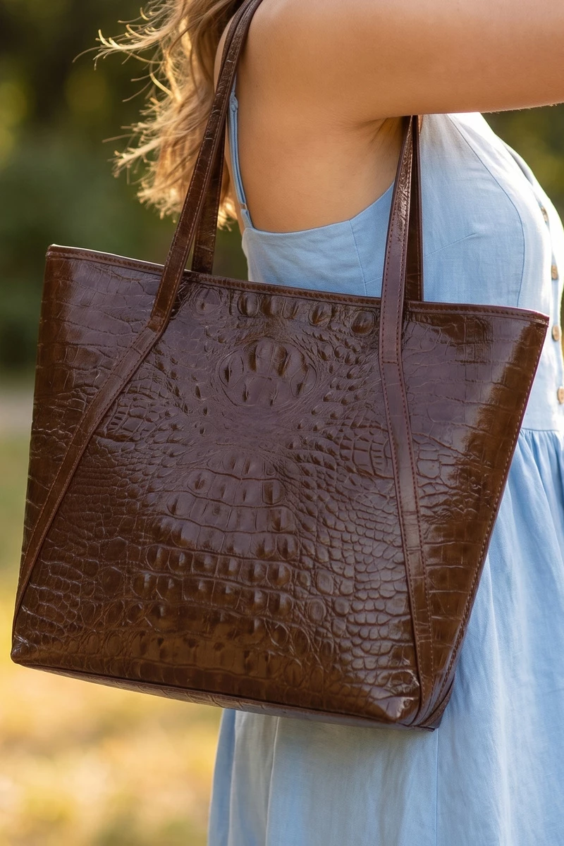 Croc Embossed Winged Shoulder Tote