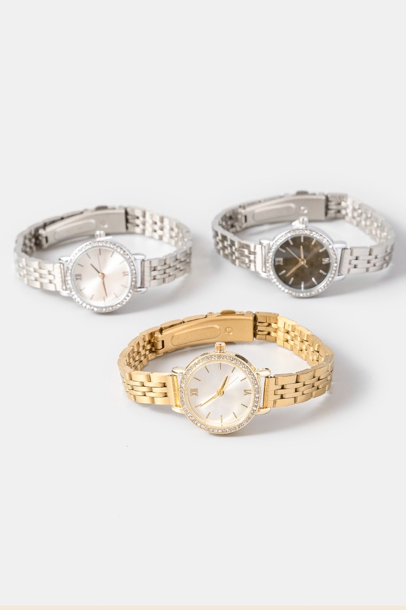 Cz Pave Trim Round Face Watch