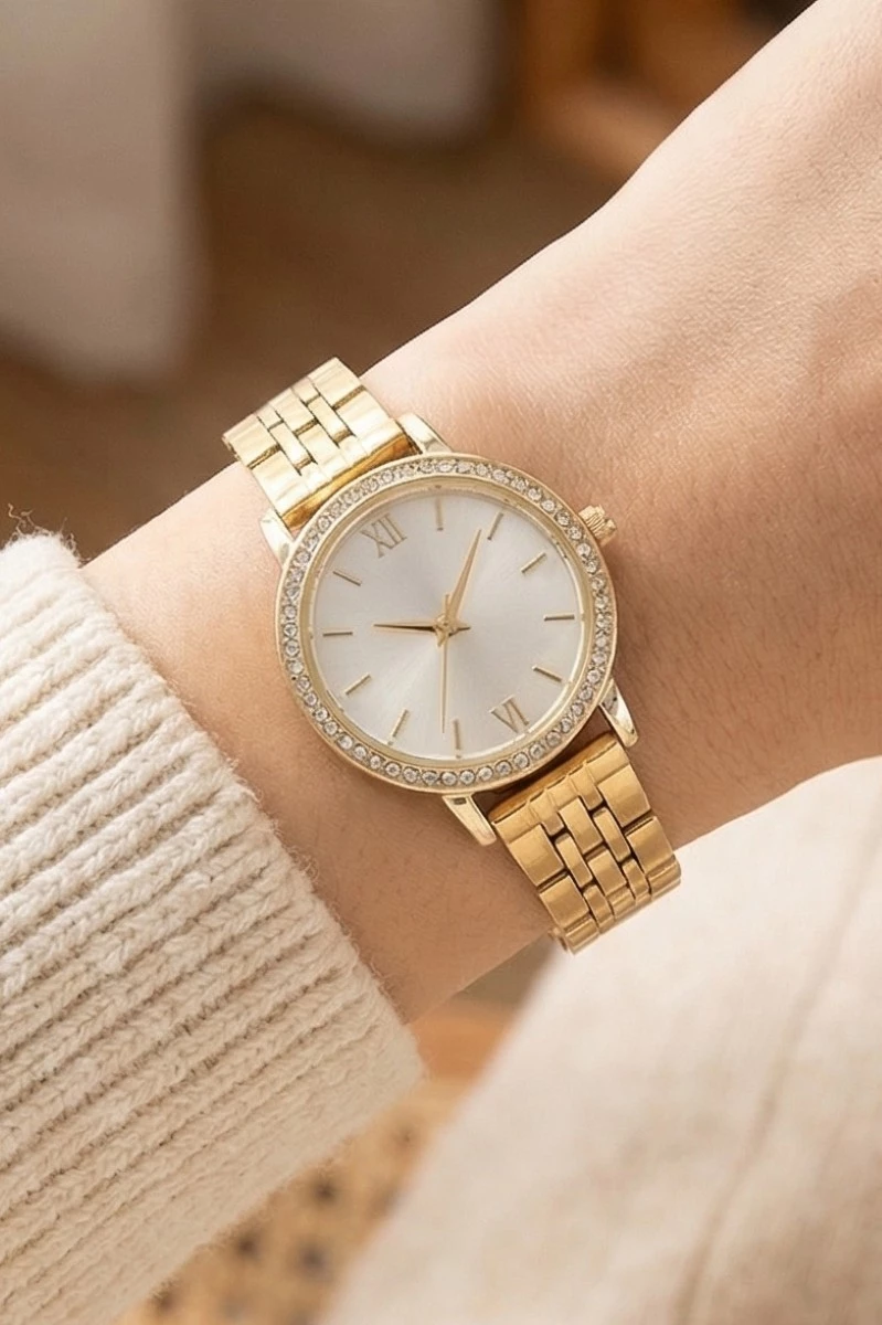 Cz Pave Trim Round Face Watch