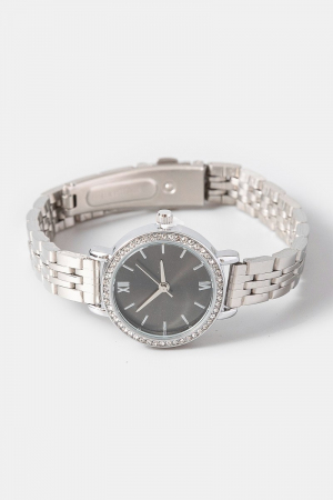 Cz Pave Trim Round Face Watch