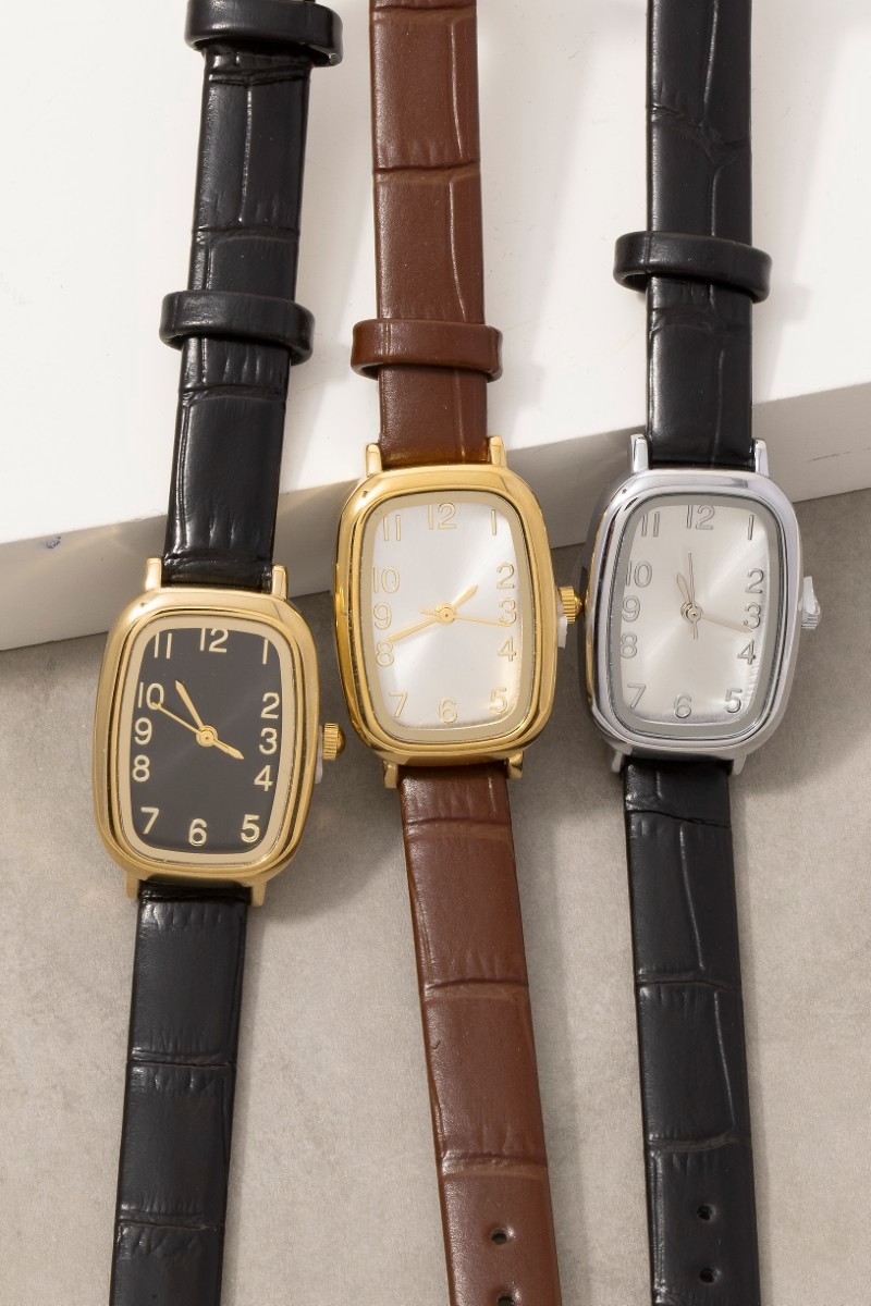 Vintage Cushion Croc Leather Embossed Square Watch